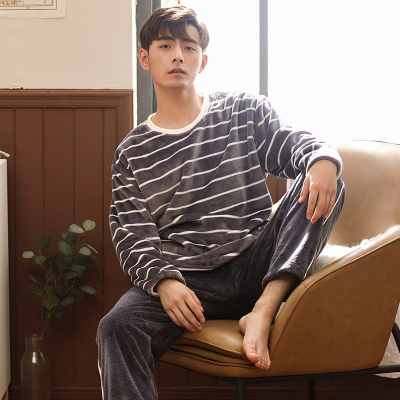 冬季珊瑚绒男士秋冬款加绒休闲睡衣 爱雅伴睡衣/家居服套装