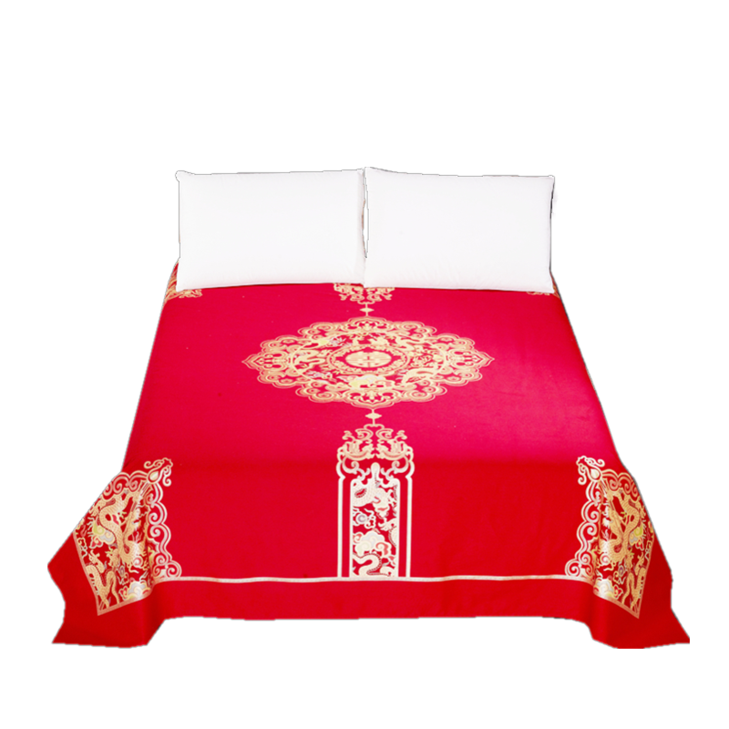 结婚纯棉床单单件大红色婚庆100全棉加厚磨毛枕套被单2件套定制做
