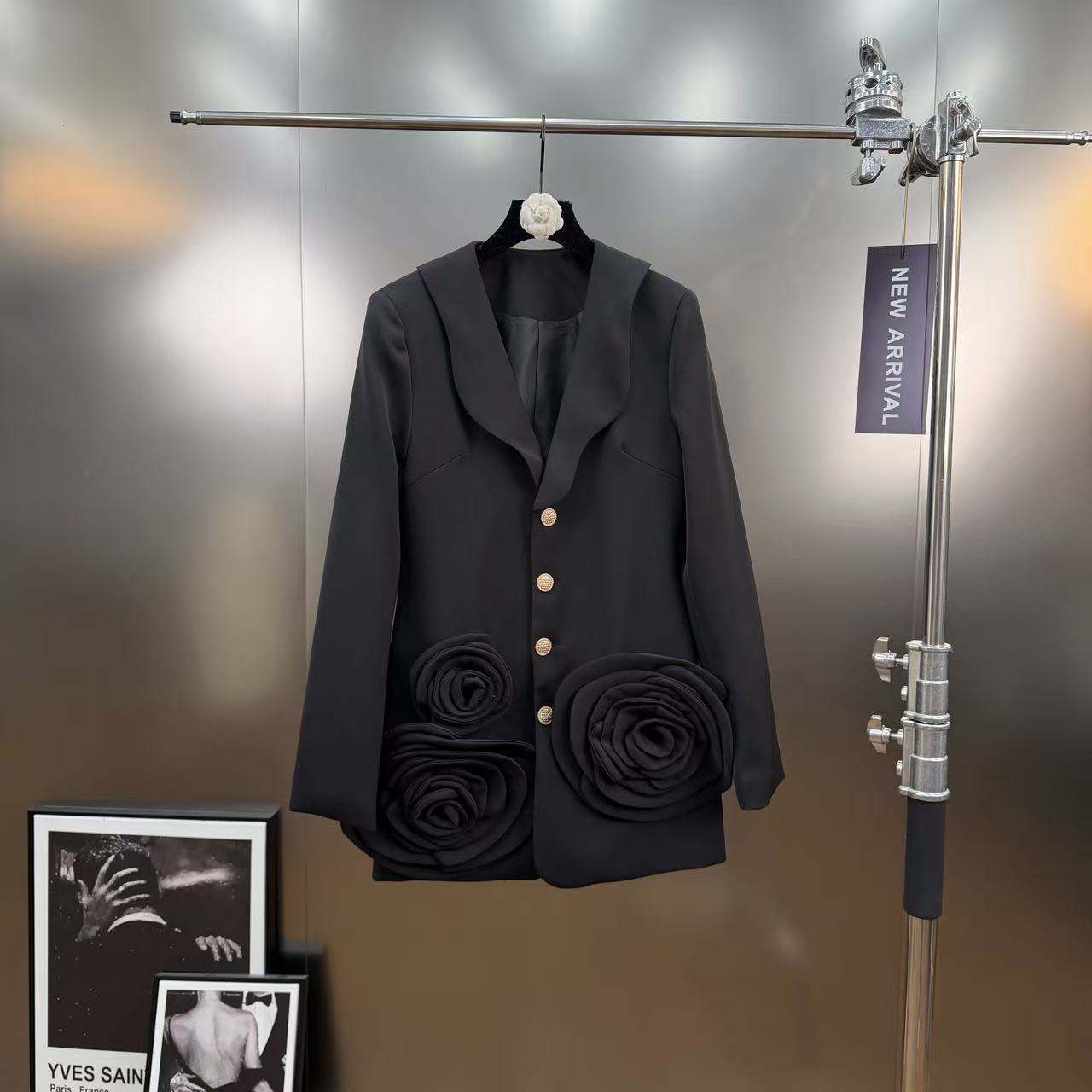 柚子mm2026年春季轻奢优雅风立体花朵西装外套收腰西服高级感气质 - 图1