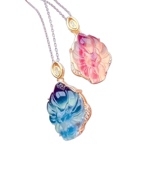 七彩萤石狐狸转运吊坠挂坠天然