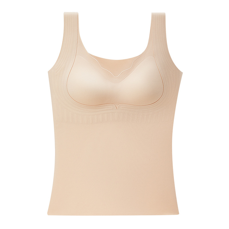 无痕美背保暖桑蚕丝背心女款带胸垫免穿文胸秋冬打底修身上衣