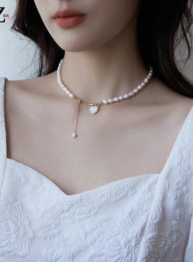 淡水珍珠爱心项链配饰高级感轻奢小众设计2025新款颈链锁骨链夏天