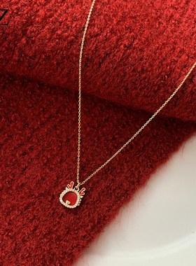 2025新款本命年龙年新年过年项链秋冬红色锁骨链高级感吊坠毛衣链