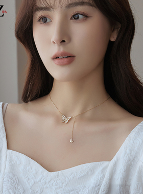 超精致 仙气蝴蝶流苏项链女轻奢小众高级感设计锁骨链2022年新款
