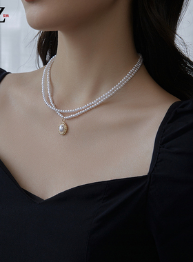 复古宫廷风双层项链女锁骨锁