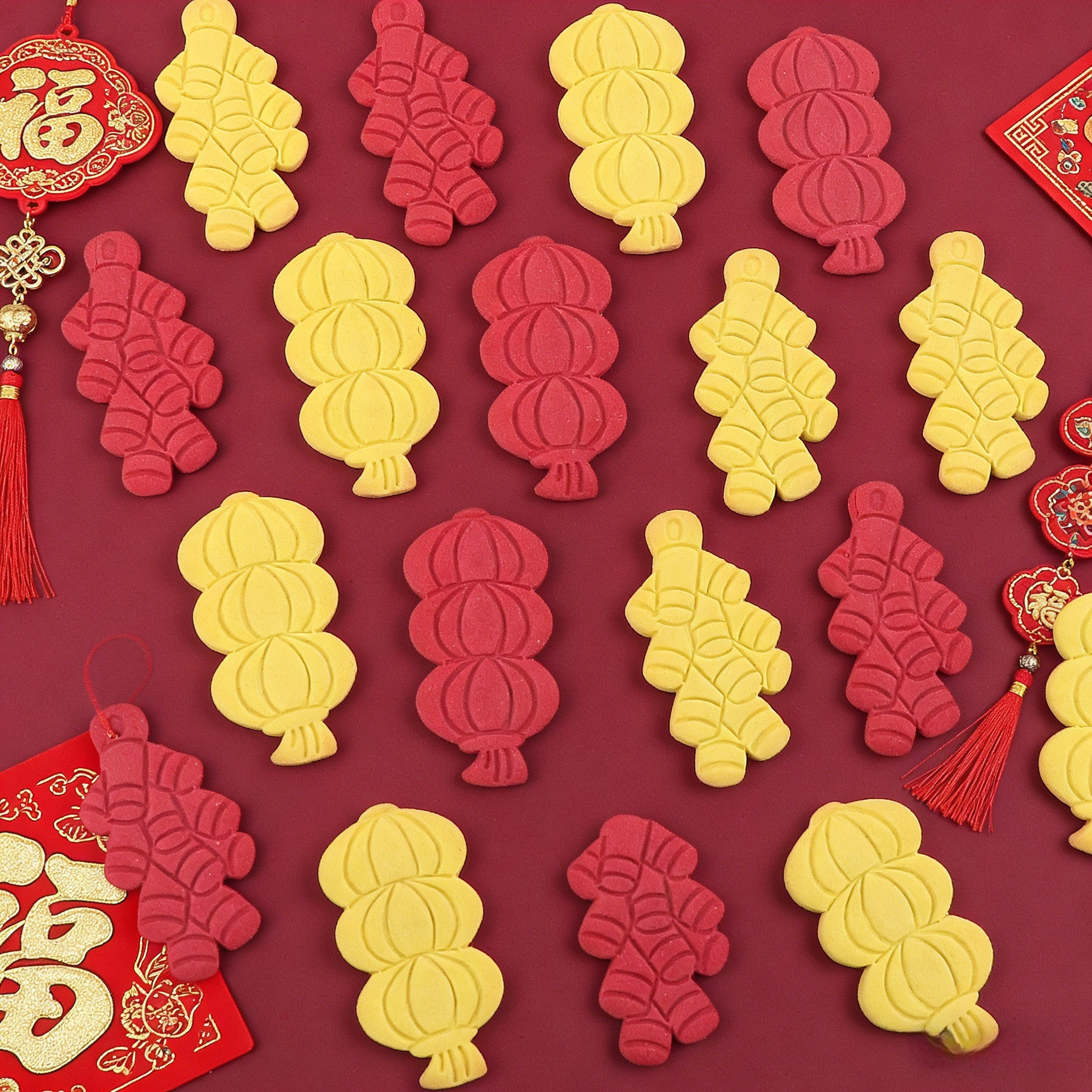 新年灯笼鞭炮造型饼干蛋糕装饰插牌春节祝福饼干烘焙小甜品装扮,淘宝优惠券,粉丝福利购,淘宝优惠卷