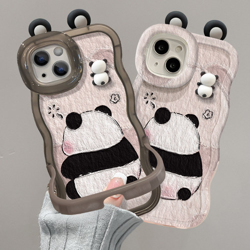 适用于苹果17promax手机壳新款iPhone16肌理熊猫15plus透明14/13隐形双支架一体软硅胶12创意11全包保护套xs - 图2