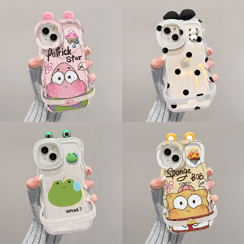 适用于苹果17promax手机壳新款iPhone16肌理熊猫15plus透明14/13隐形双支架一体软硅胶12创意11全包保护套xs - 图3