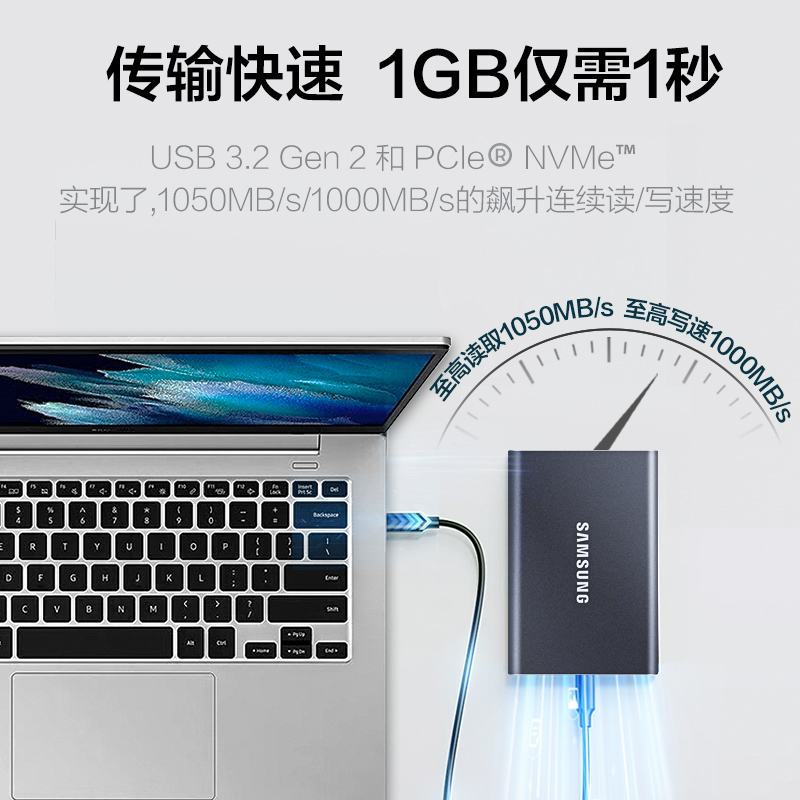 三星T7移动固态硬盘2TB USB3.2电脑安卓手机硬件加密外置两用PSSD - 图2