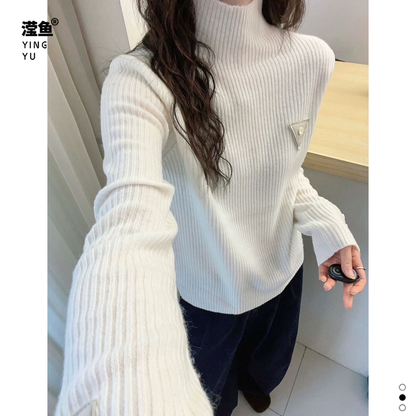 麦希 838大码纯色坑条针织衫女长袖修身百搭通勤打底上衣冬季毛衣,淘宝优惠券,粉丝福利购,淘宝优惠卷