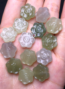和田玉玫瑰梅花莲花十字花五角椭圆回纹有鱼福牌花牌背云diy配饰