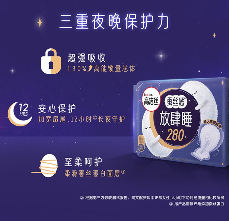 【20点抢】高洁丝正品卫生巾放肆睡系列280mm夜用款丝薄透气16片 - 图0