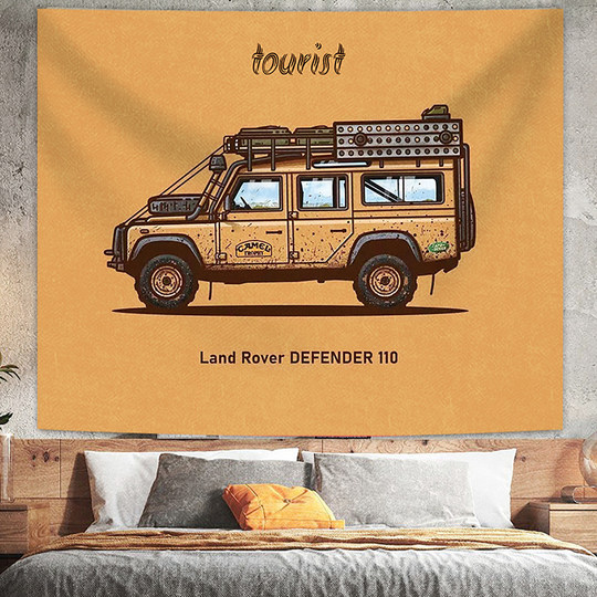 探险露营背景布美式复古汽车旅行挂布学生宿舍墙壁装饰布房间挂毯