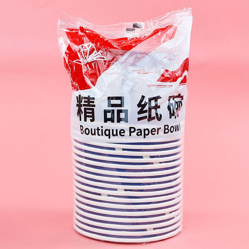 一次性加厚超市纸碗家用宴席生日结婚食品级圆形饭碗白红喜事餐具 - 图3