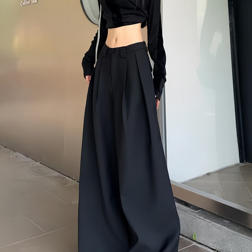 韩系高级感白色西装裤女2025年秋季新款高腰垂感拖地裤阔腿裤子女 - 图0