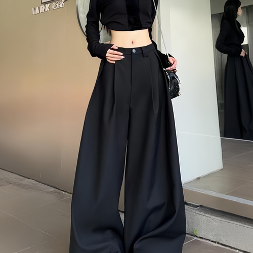 韩系高级感白色西装裤女2025年秋季新款高腰垂感拖地裤阔腿裤子女 - 图2