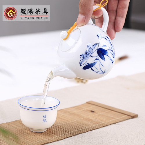 手工绘画陶瓷小号茶壶单壶青花白瓷功夫茶具配件简约家用泡茶器 - 图1