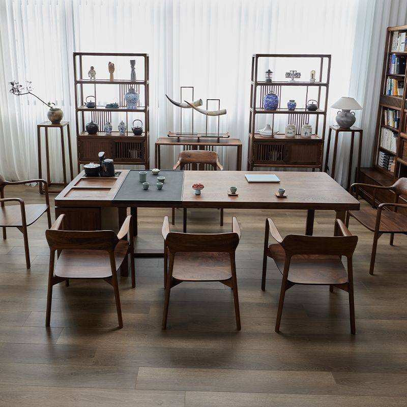 北美黑胡桃木实木茶桌多功能长方形大板桌办公室茶台泡茶桌椅组合,淘宝优惠券,粉丝福利购,淘宝优惠卷
