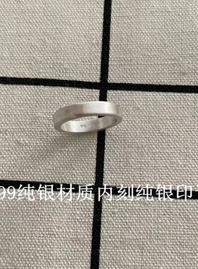 原创手工闭口s999纯银时尚平面哑光磨砂拉丝足银情侣对戒死口素圈