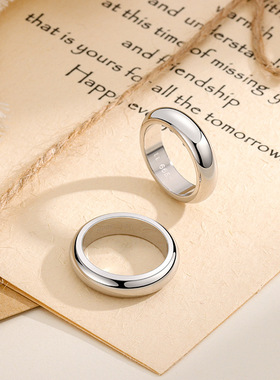 S999足银泥鳅背光身亮面戒指情侣素圈对戒简约时尚气质男女指环