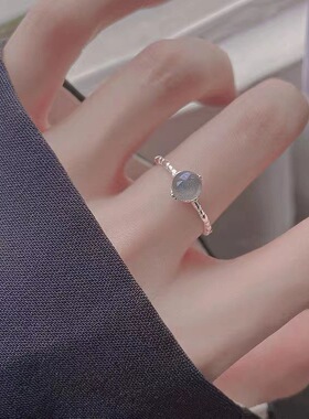 s925纯银月光石戒指女简约设计感食指戒子轻奢指环时尚个性冷淡风