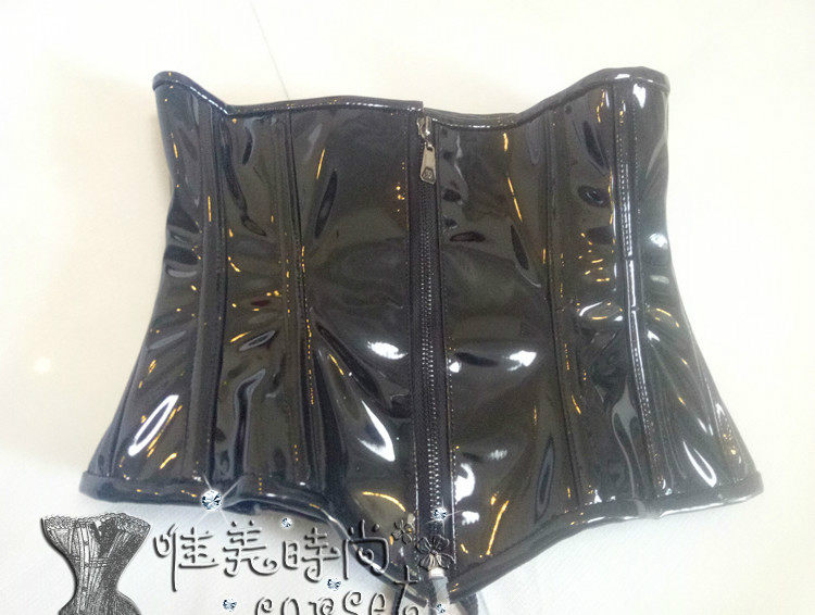 黑色漆皮收腹束腰哥特式钢骨束身衣corset复古瘦腰塑身衣女式束腹_虎窝淘