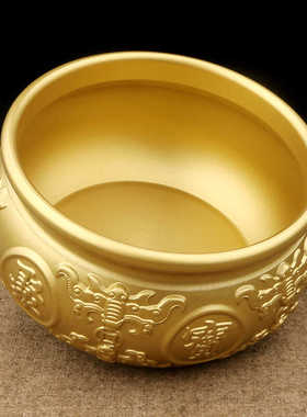 聚宝盆黄铜金色招财进宝摆件