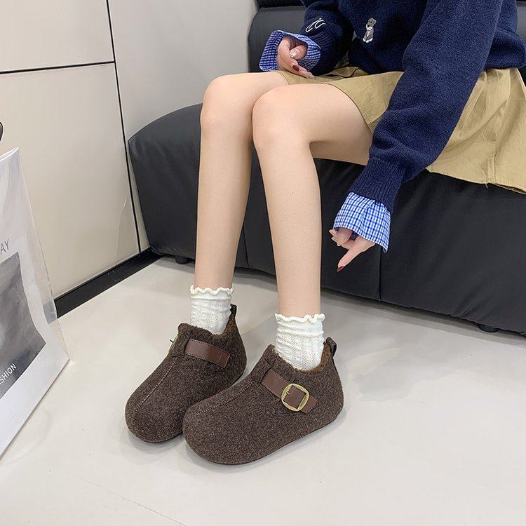 复古厚底内增高毛呢加绒勃肯鞋女冬款舒适百搭一脚蹬保暖雪地棉鞋,淘宝优惠券,粉丝福利购,淘宝优惠卷