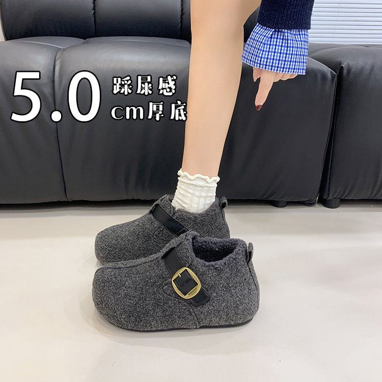 复古厚底内增高毛呢加绒勃肯鞋女冬款舒适百搭一脚蹬保暖雪地棉鞋,淘宝优惠券,粉丝福利购,淘宝优惠卷