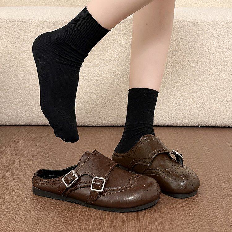 2026春秋季新款厚底英伦风布洛克小皮鞋女百搭内增高包头半拖鞋女,淘宝优惠券,粉丝福利购,淘宝优惠卷