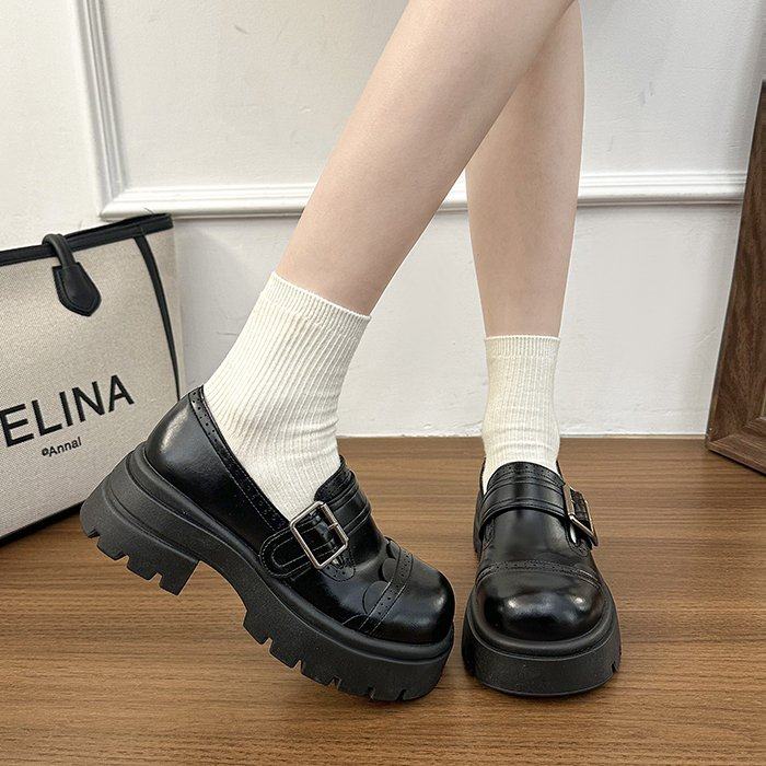 简约英伦风厚底乐福鞋女2026春季黑色复古通勤单鞋增高百搭小皮鞋,淘宝优惠券,粉丝福利购,淘宝优惠卷