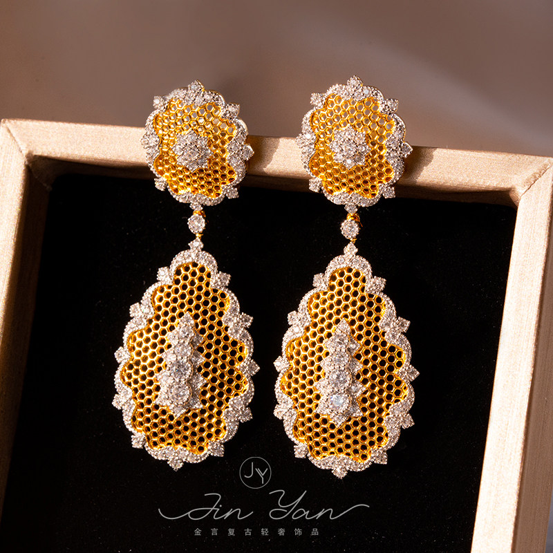 复古意大利珠罗纱工艺s925银镀18K金蕾丝蜂巢镂空气质耳环耳坠,淘宝优惠券,粉丝福利购,淘宝优惠卷