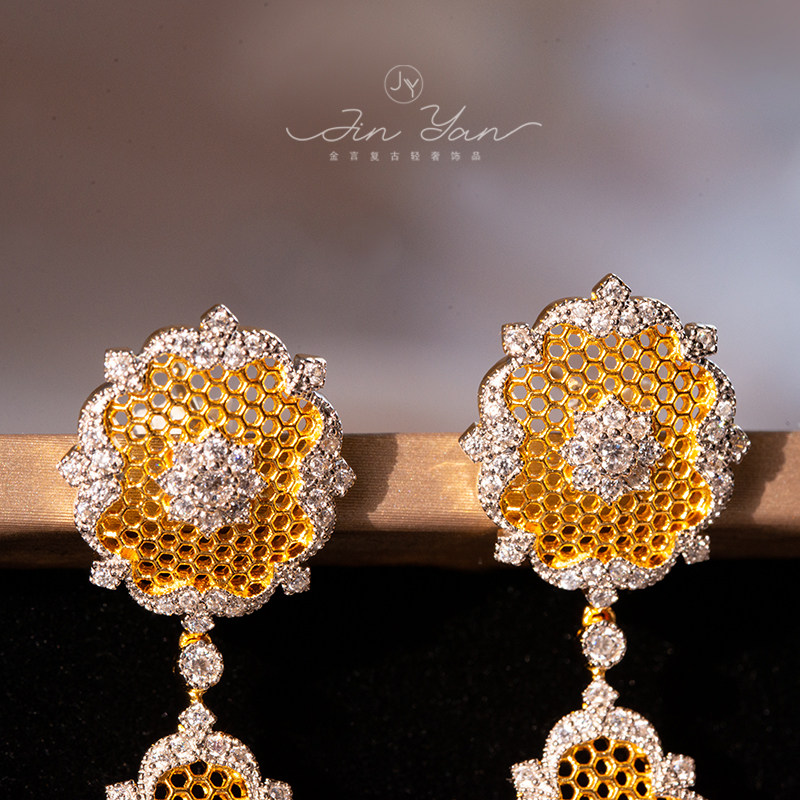 复古意大利珠罗纱工艺s925银镀18K金蕾丝蜂巢镂空气质耳环耳坠,淘宝优惠券,粉丝福利购,淘宝优惠卷