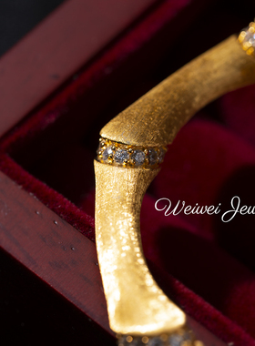 银重工拉丝竹节镶钻中式手镯