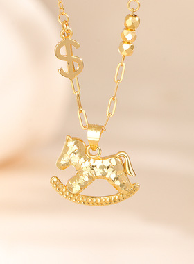 纯银马上有钱马年本命年项链女