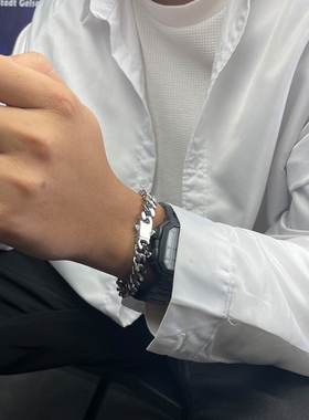 【免费刻字】钛钢朋克古巴手链男