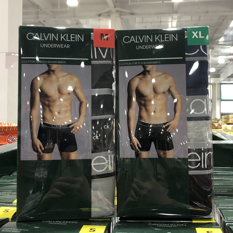 CalvinKlein男士内裤舒适中腰棉质面料男平角短裤3条装上海costco - 图1