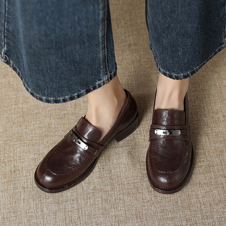 圆头方跟橡胶胶粘工艺头层猪皮深口单鞋,淘宝优惠券,粉丝福利购,淘宝优惠卷