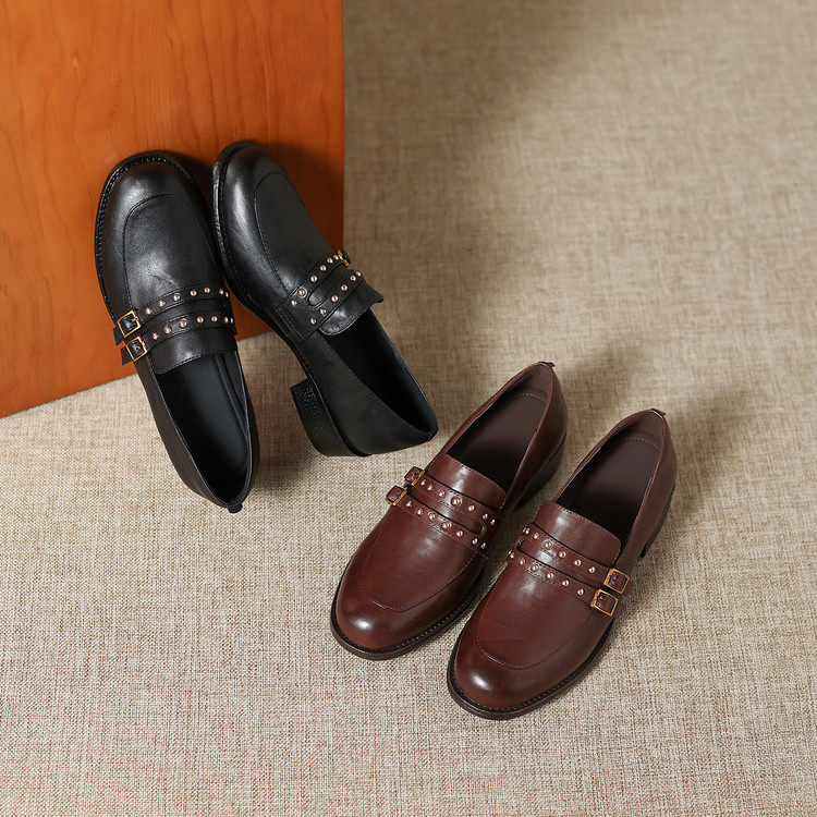 圆头方跟橡胶胶粘工艺头层猪皮深口单鞋,淘宝优惠券,粉丝福利购,淘宝优惠卷