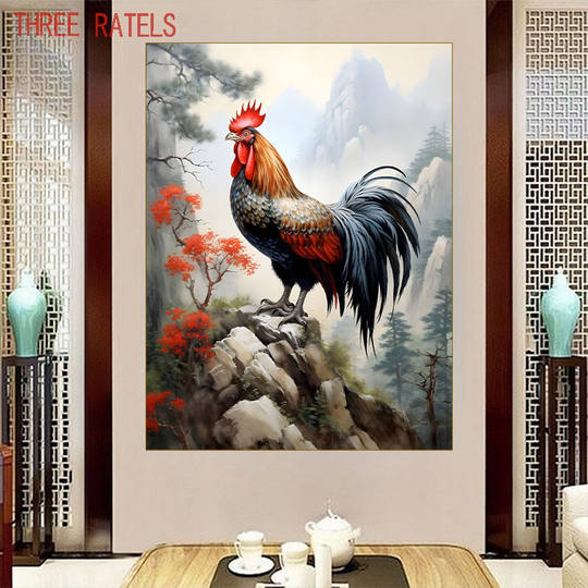 Rooster crowing big red rooster zodiac sticker wall decoration painting living room wallpaper self-adhesive good luck head wall sticker