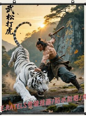 武松打虎挂画古风画像装饰遮挡艺术镇宅挂墙上房间门家宅安宁挂饰