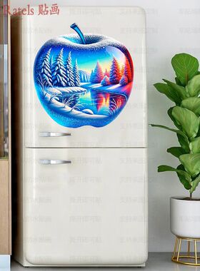 苹果温馨冬日雪景艺术剪贴画墙面