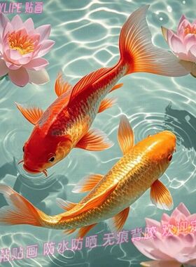 莲花锦鲤金鱼防水自粘遮丑墙贴画