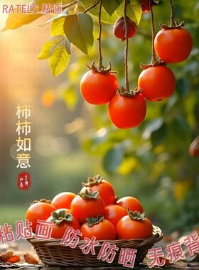 柿柿如意好事连连自粘贴画客厅墙