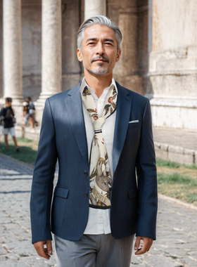 2026新款男士丝巾爸爸领口巾薄款双面礼盒春秋长款领巾商务男长巾