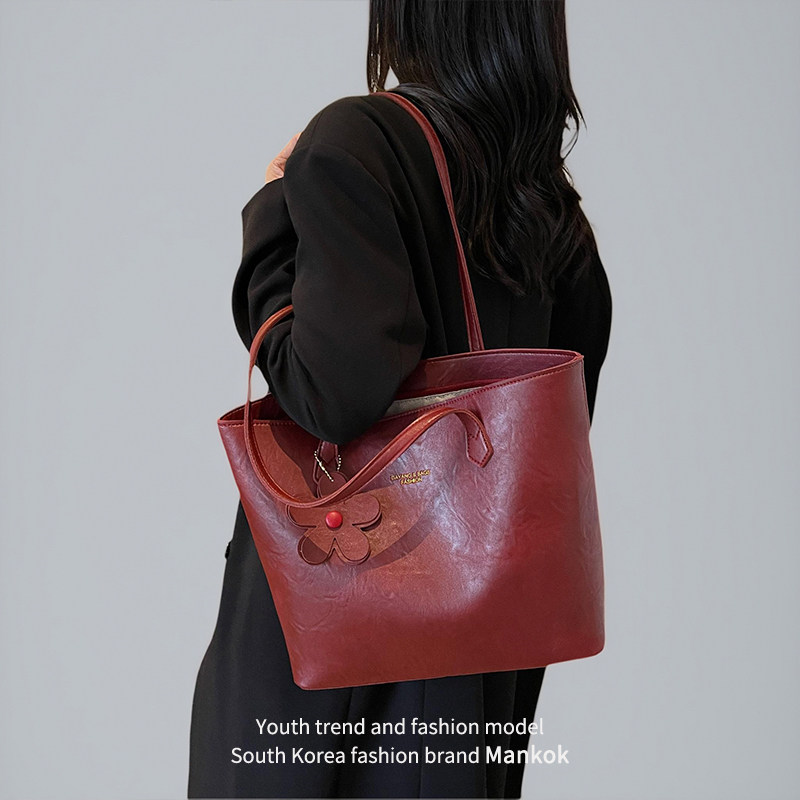 Mankok复古红色大包包女潮结婚新娘包伴娘包大容量通勤单肩托特包,淘宝优惠券,粉丝福利购,淘宝优惠卷