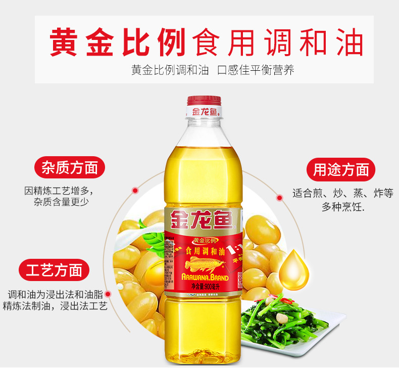 金龙鱼食用油1.8L/900ml黄金比例调和油浸出健康油植物油家用送-图2