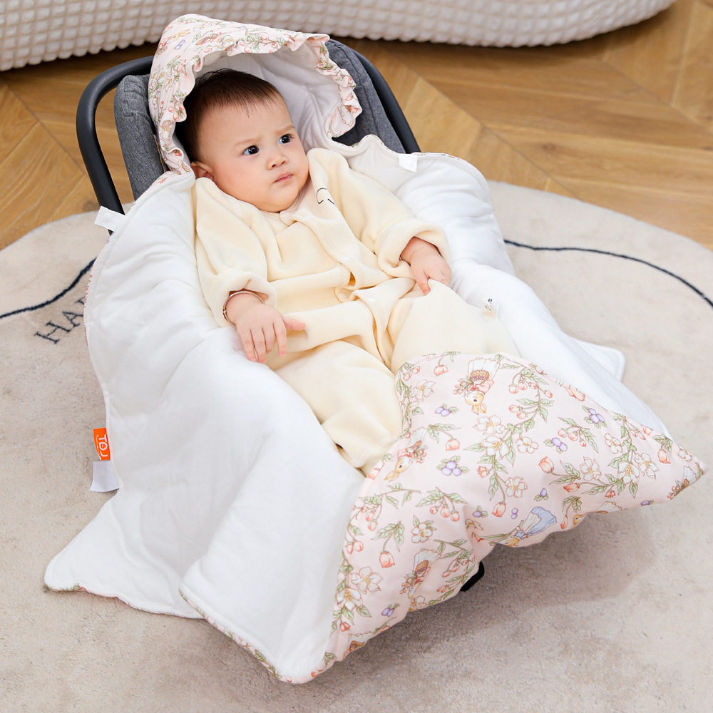 秋冬加厚带帽婴儿抱被多功能宝宝提篮包被新生儿可爱花边襁褓巾,淘宝优惠券,粉丝福利购,淘宝优惠卷