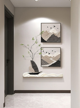 一帆风顺玄关装饰画入户正对门壁画高级感走廊过道尽头挂画山水画