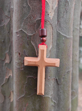 红绳桃木十字架平安情侣毛衣链